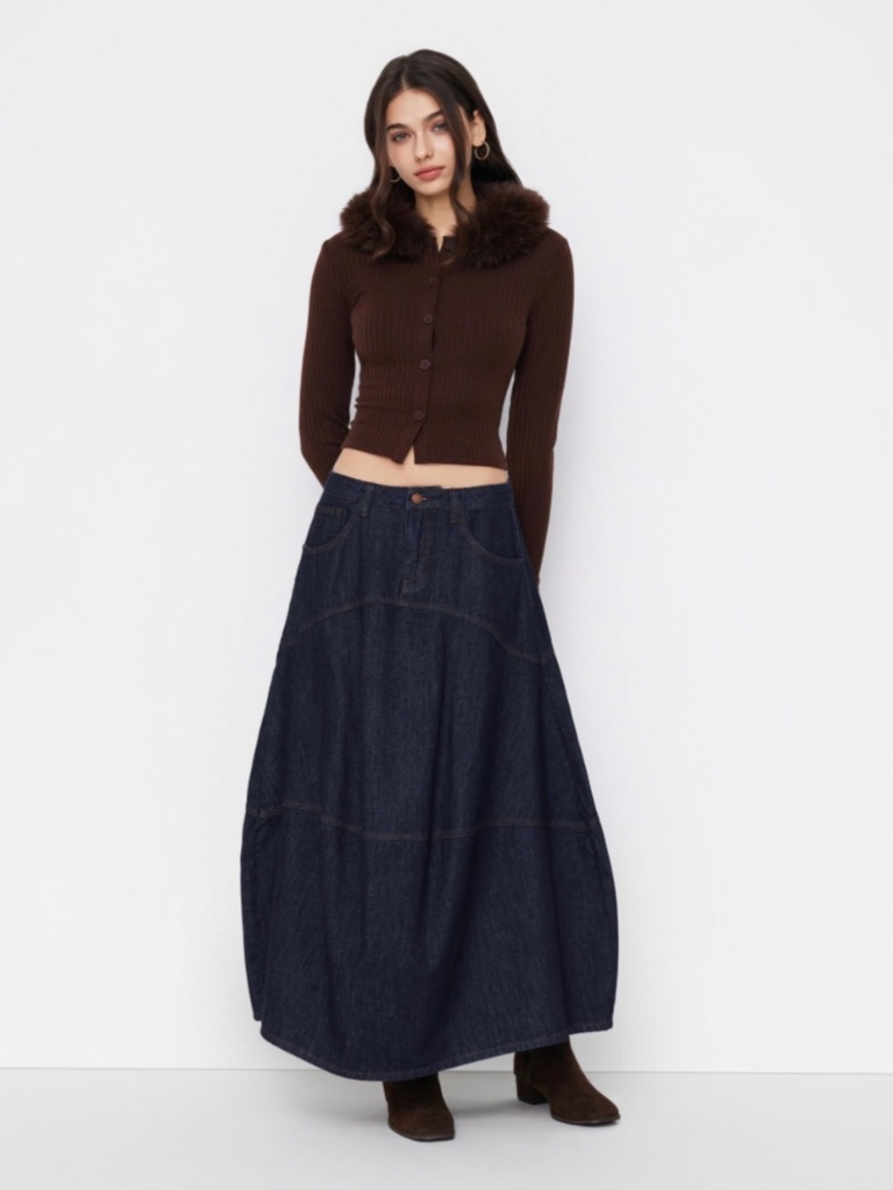 NWT DENIM LOW RISE BUTTON PEASANT MAXI SKIRT XXS